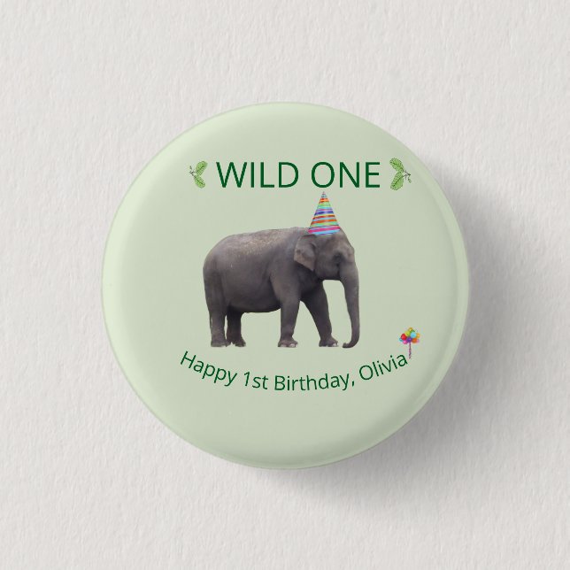 Wild One Elephant Birthday Accent Knapp (Framsida)