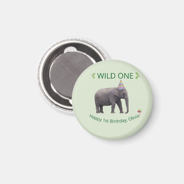 Wild One Elephant Birthday Keepsake Magnet (Front/Back)