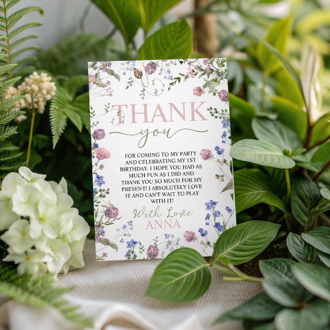 Wild One Floral Birthday Thank You Card Inbjudningar (Skapare uppladdad)