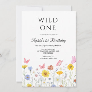Wild One Floral Butterfly First Birthday Party Inbjudningar