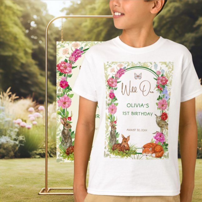 Wild One Floral Forest Friends Birthday T Shirt (Skapare uppladdad)
