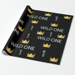 Wild One Första Födelsedag Guld Kron Inpackningspa Presentpapper