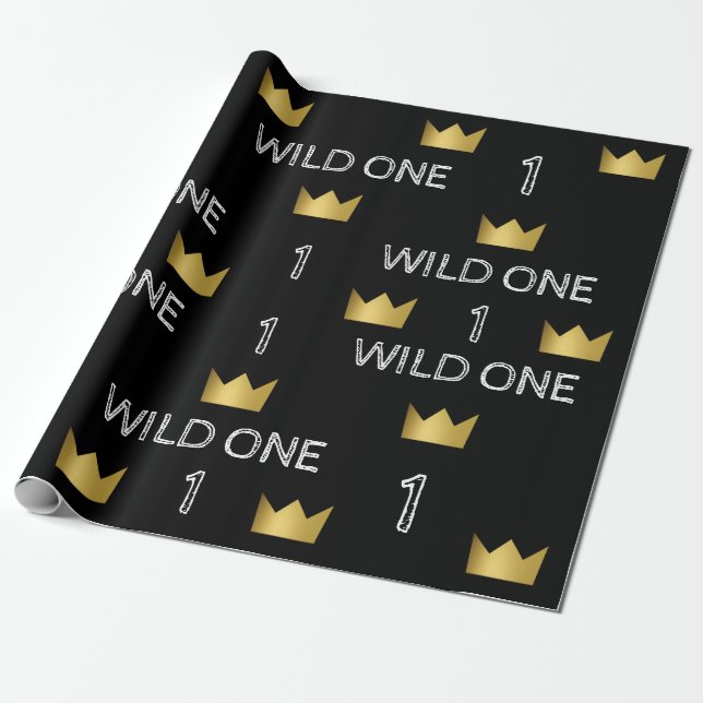 Wild One Första Födelsedag Guld Kron Inpackningspa Presentpapper (Utrullad)