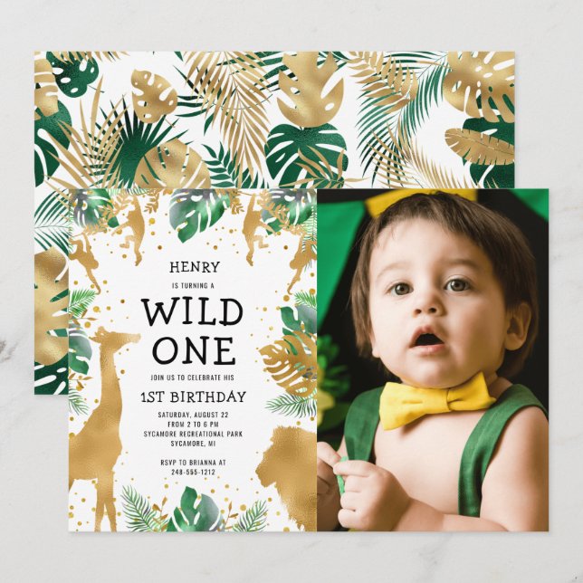 Wild One Foto Safari 1-årsdag Inbjudningar (Fram/baksida)
