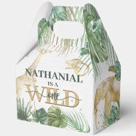 🌿🦁 Wild One Gold Green Birthday Favour Boxes Presentaskar