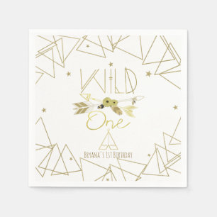 WILD ONE Guld & Vit Boho 1-årsdag VALFRI FÄRG Pappersservett