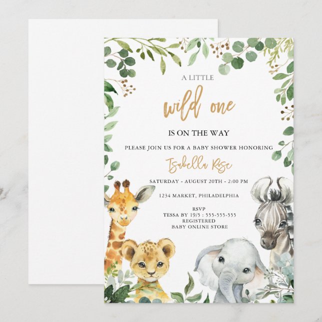 Wild One is on the Way Baby Shower Invitation Inbjudningar (Fram/baksida)