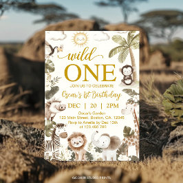 Wild One Jungle Animals 1st Birthday Party Inbjudningar