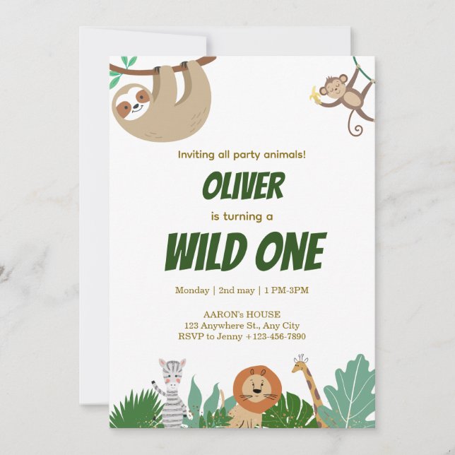 Wild One Jungle Animals Birthday Party Design Julkort (Framsida)