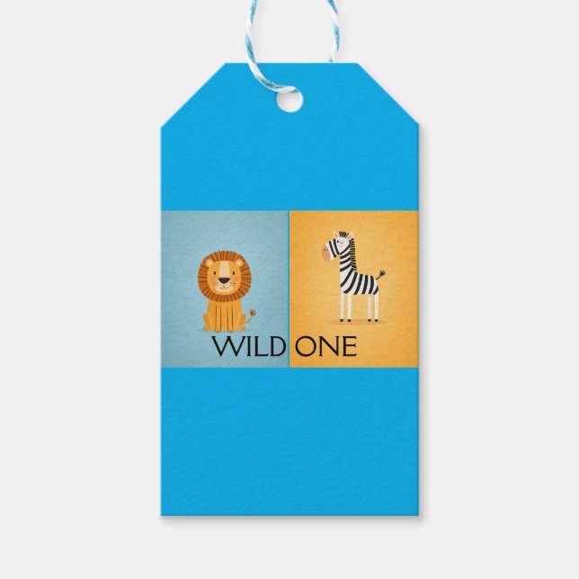 Wild One Jungle Birthday- Safari Animals Presentetikett (Framsidan)