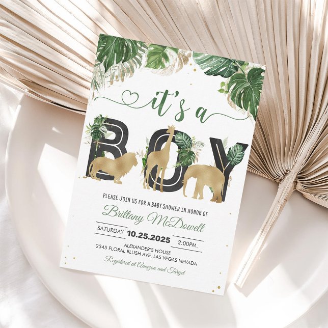 Wild One Jungle Boy Gold Baby Shower Inbjudan (Skapare uppladdad)