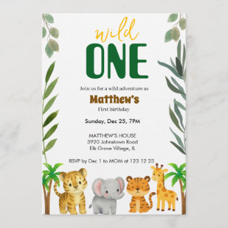 Wild One Jungle First Birthday Invitation Inbjudningar