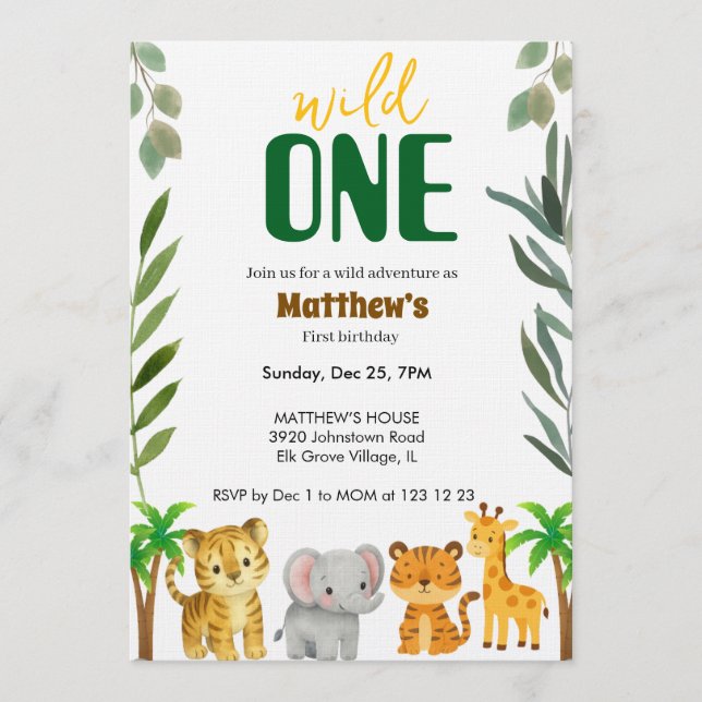 Wild One Jungle First Birthday Invitation Inbjudningar (Framsida)