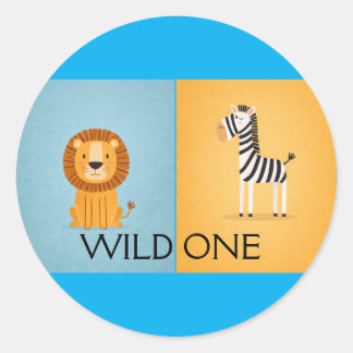 Wild One Jungle Födelsedag- Safari Djur Runt Klistermärke