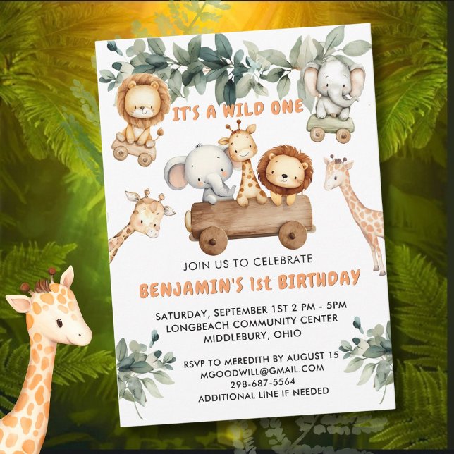 *Wild One Jungle Safari 1-års födelsedagsfest Inbjudningar (Skapare uppladdad)