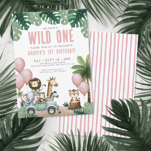 Wild One Jungle Safari 1-års födelsedagsfest Inbjudningar