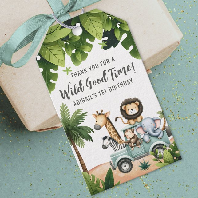 Wild One Jungle Safari 1-års födelsedagsfest Presentetikett (Wild One Jungle Safari 1st Birthday Party Gift Tags)