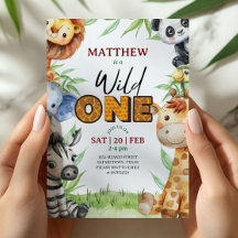 Wild One Jungle Safari 1st birthday Invitation