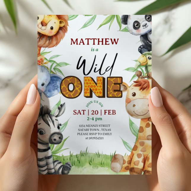 Wild One Jungle Safari 1st birthday Invitation Inbjudningar (Skapare uppladdad)