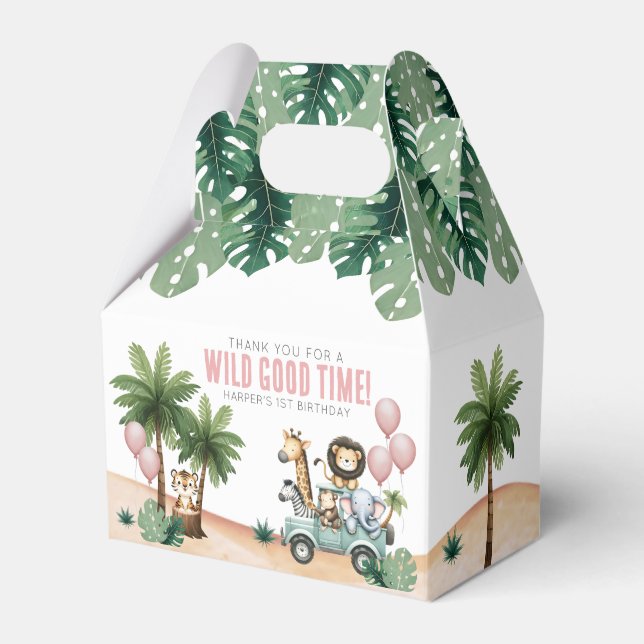 Wild One Jungle Safari 1st Birthday Party Presentaskar (Framsidan Sidan)