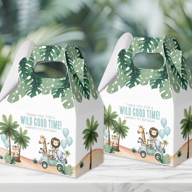Wild One Jungle Safari 1st Birthday Party Presentaskar (Wild One Jungle Safari 1st Birthday Party Favor Boxes)