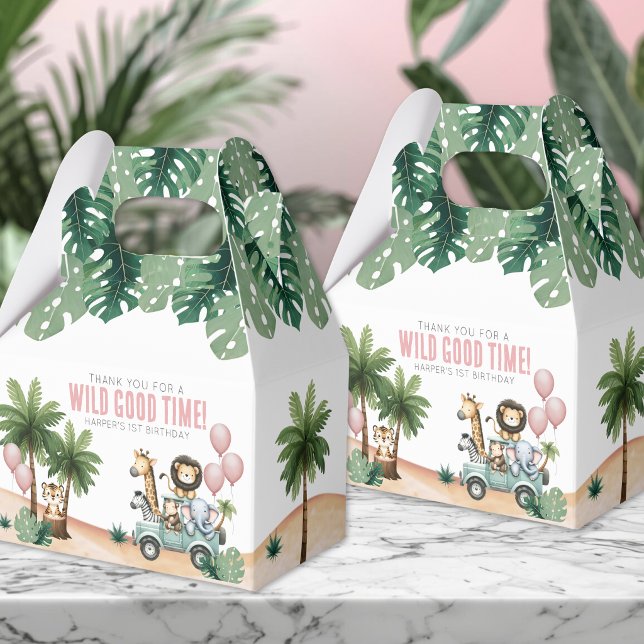 Wild One Jungle Safari 1st Birthday Party Presentaskar (Wild One Jungle Safari 1st Birthday Party Favor Boxes)