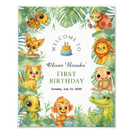 Wild One Jungle Safari 1st Birthday Party Sign Fototryck