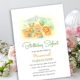 Wild One Jungle Safari Animals Boy 1st Birthday Inbjudningar
