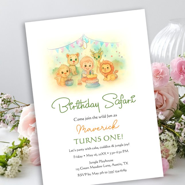 Wild One Jungle Safari Animals Boy 1st Birthday Inbjudningar (Wild One Jungle Safari Animals Boy 1st Birthday Invitation)