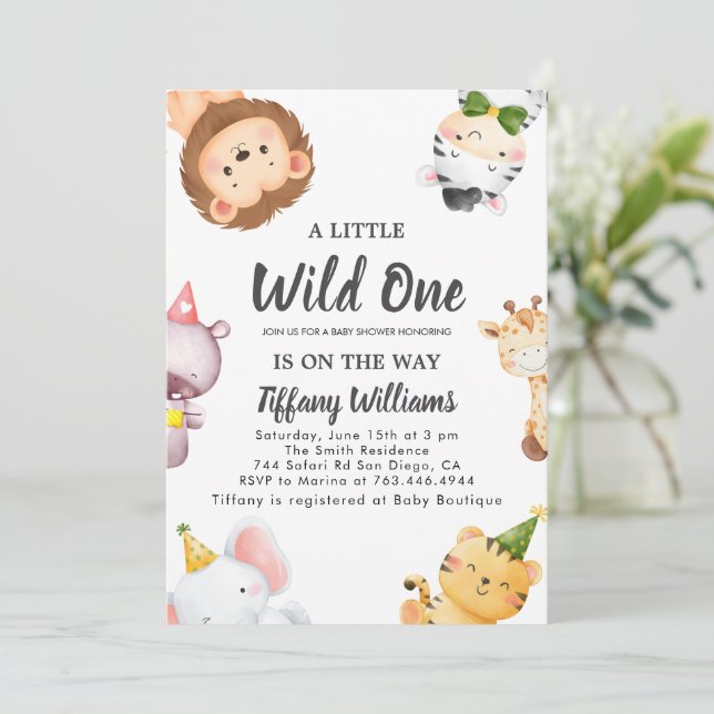 Wild One Jungle Safari Baby Shower Party Inbjudningar (Stående Fram)