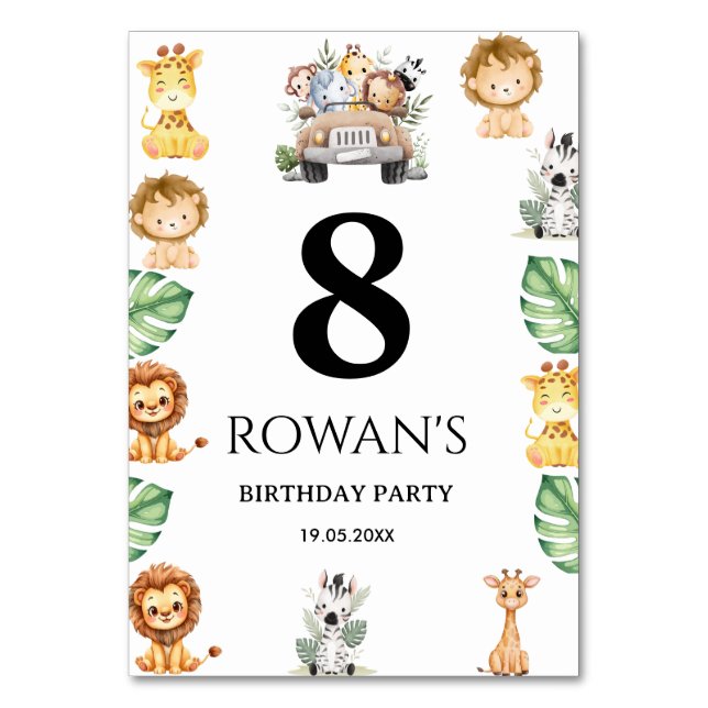 Wild One Jungle Safari Birthday for Boys Bordsnummer (Framsidan)
