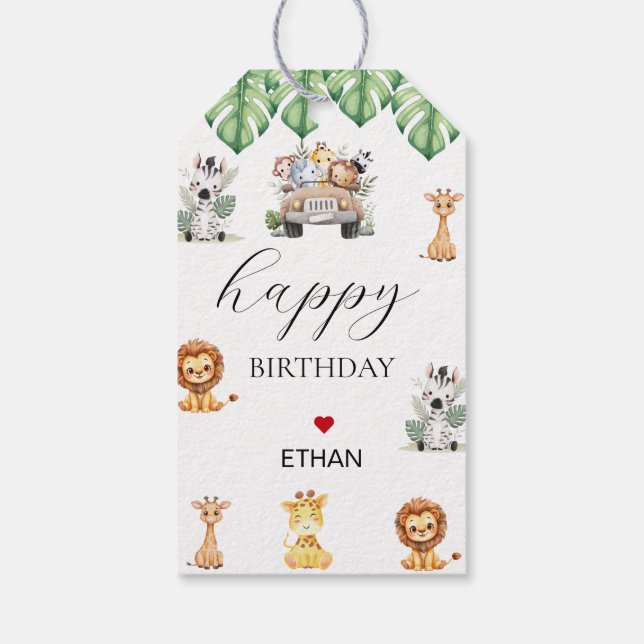 Wild One Jungle Safari Birthday for Boys Presentetikett (Baksidan)