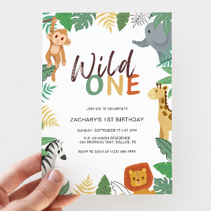 Wild One Kids Safari Första Födelsedagsfest Inbjudningar