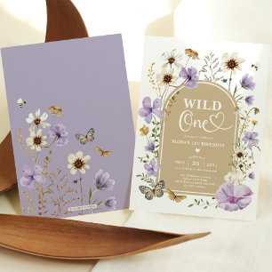 Wild One: Lavendel Vildblommeäng 1-årsdag Inbjudningar