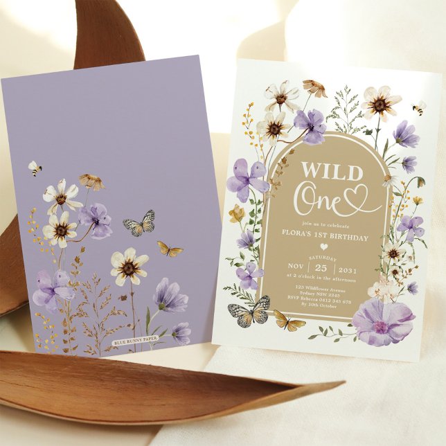 Wild One: Lavendel Vildblommeäng 1-årsdag Inbjudningar (Skapare uppladdad)