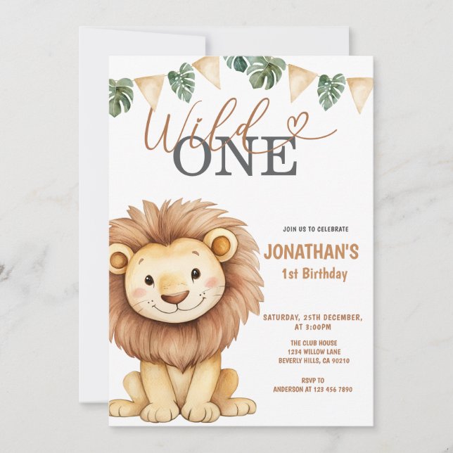  Wild One Lion 1st Birthday Party Inbjudningar (Framsida)
