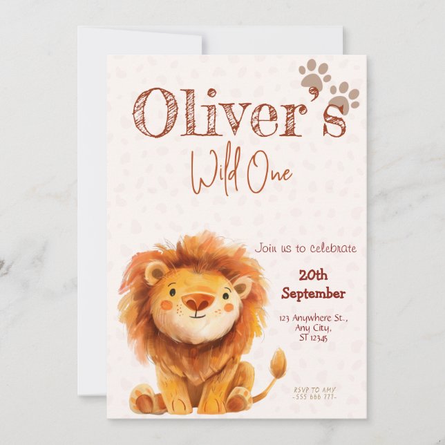 Wild one lion birthday Invitation Inbjudningar (Framsida)