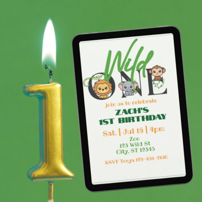 Wild One Lion Elephant Monkey 1st Birthday Minimal Inbjudningar (Skapare uppladdad)