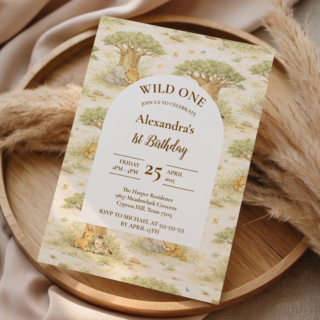 Wild One Neutral Safari First Birthday Inbjudningar (Skapare uppladdad)