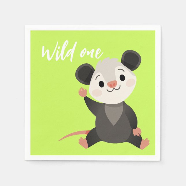 Wild One Opossum Cute Green Woodland Party  Pappersservett (Framsidan)