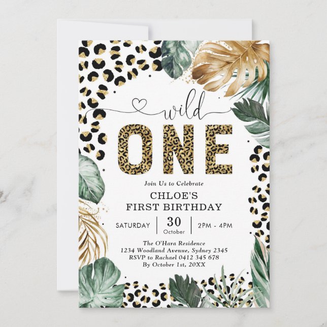 Wild One Party Animals 1st Birthday Invitation Inbjudningar (Framsida)