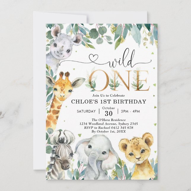 Wild One Party Animals 1st Birthday Invitation Inbjudningar (Framsida)