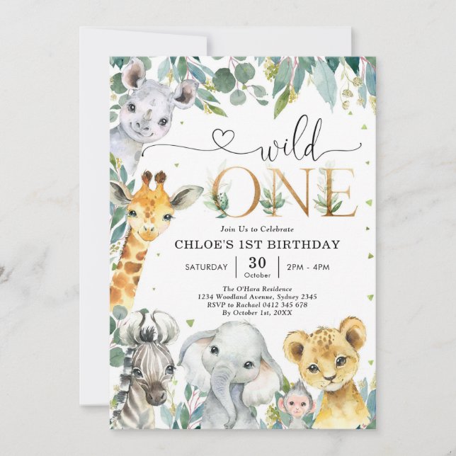 Wild One Party Animals 1st Birthday Invitation Inbjudningar (Framsida)