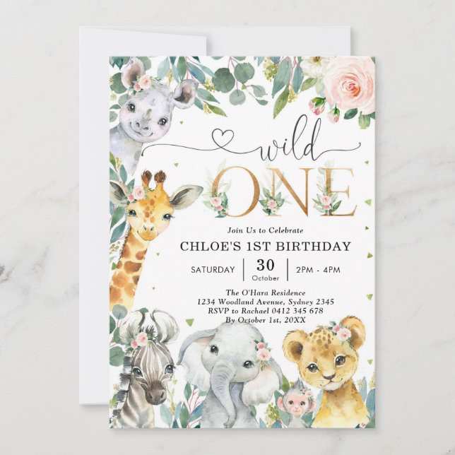 Wild One Party Animals 1st Birthday Invitation Inbjudningar (Framsida)