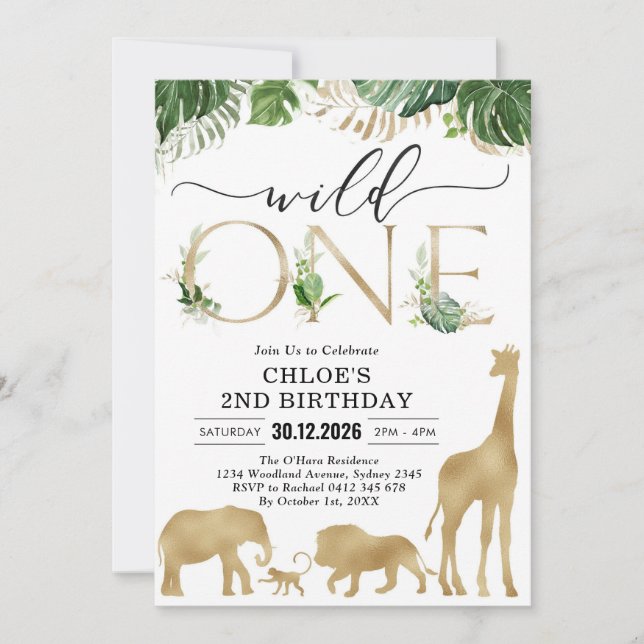 Wild One Party Animals 1st Birthday Invitation Inbjudningar (Framsida)
