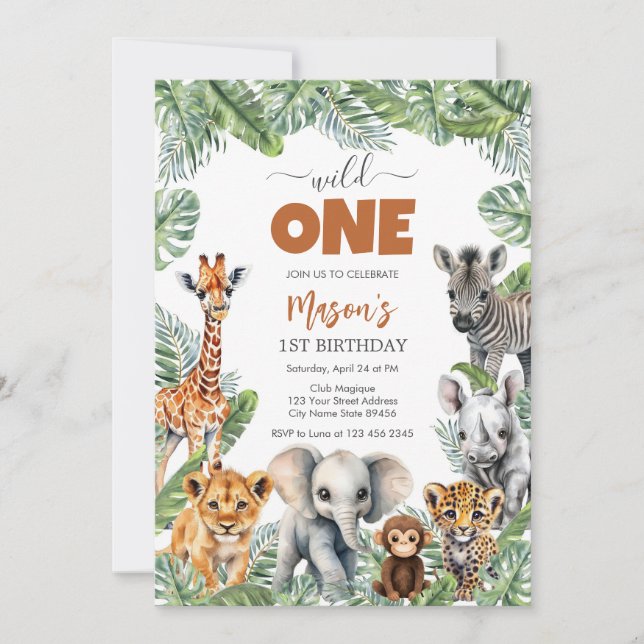 Wild One Party Animals Kids 1st Birthday Inbjudningar (Framsida)