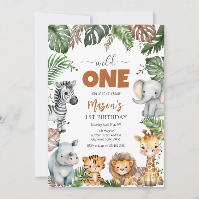 Wild One Party Animals Kids 1st Birthday Inbjudningar (Framsida)