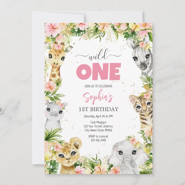 Wild One Party Animals Kids 1st Birthday Inbjudningar (Framsida)