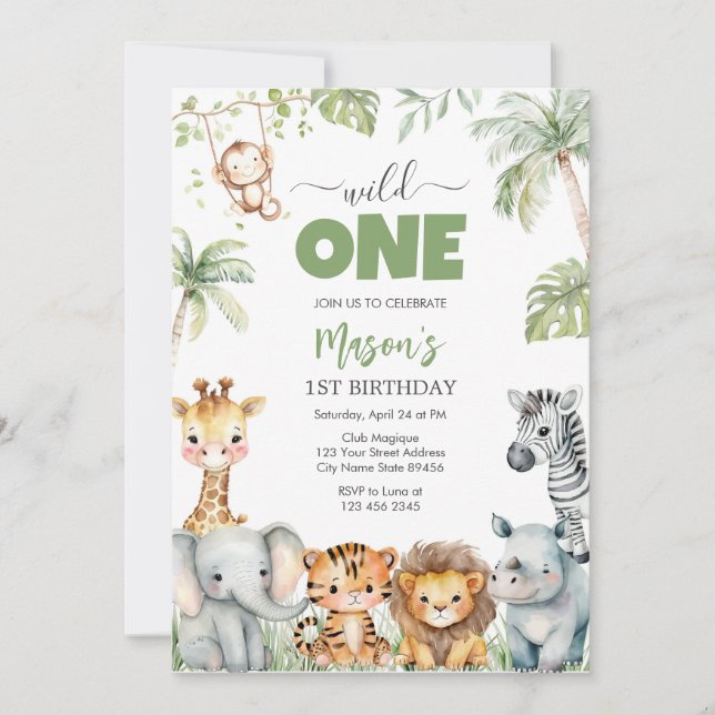 Wild One Party Animals Kids 1st Birthday Inbjudningar (Framsida)