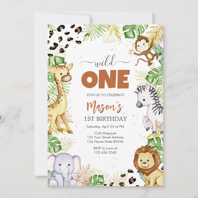 Wild One Party Animals Kids 1st Birthday Inbjudningar (Framsida)